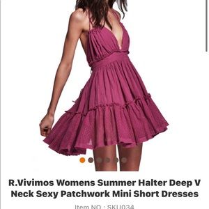 NWT $45 retail R. Vivimos v-neck halter summer dress fuscia sz small